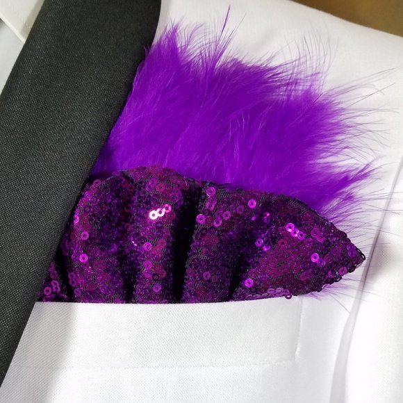 NEW Purple Sequin Ruffle & Feather Pocket Square Insert - Picture 3 of 6